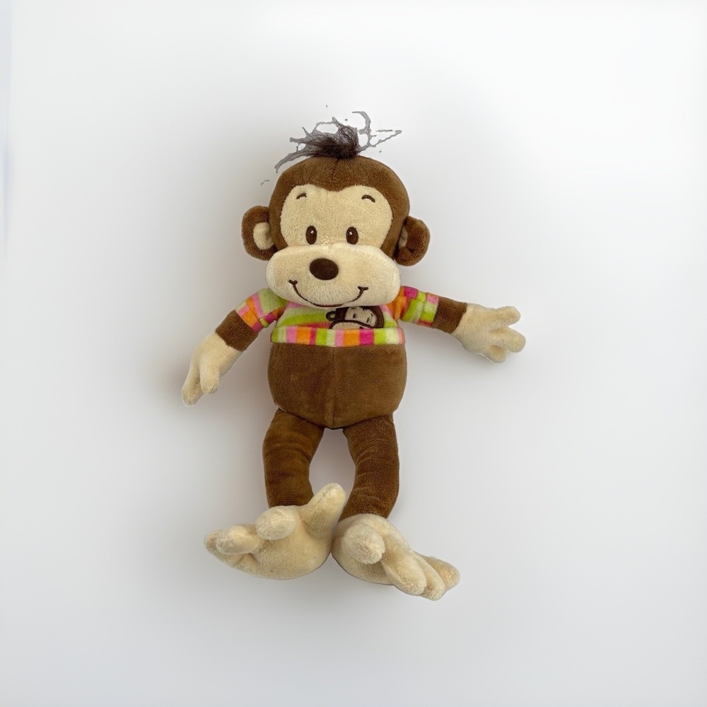 Kellytoy Monkey Plush Toy 18" Stuffed Animal Brown Striped Shirt Cute Soft
